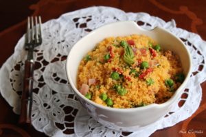 Taboulé sans gluten avec speck, petits pois et baies de goji - La Cassata Celiaca