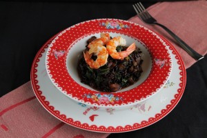 Riz noir, courge, crevettes et légumes - La Cassata Celiaca