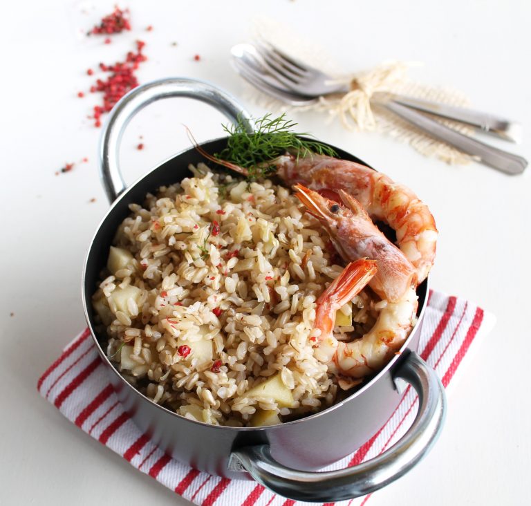 Risotto avec pommes et crevettes sans gluten- La Cassata Celiaca