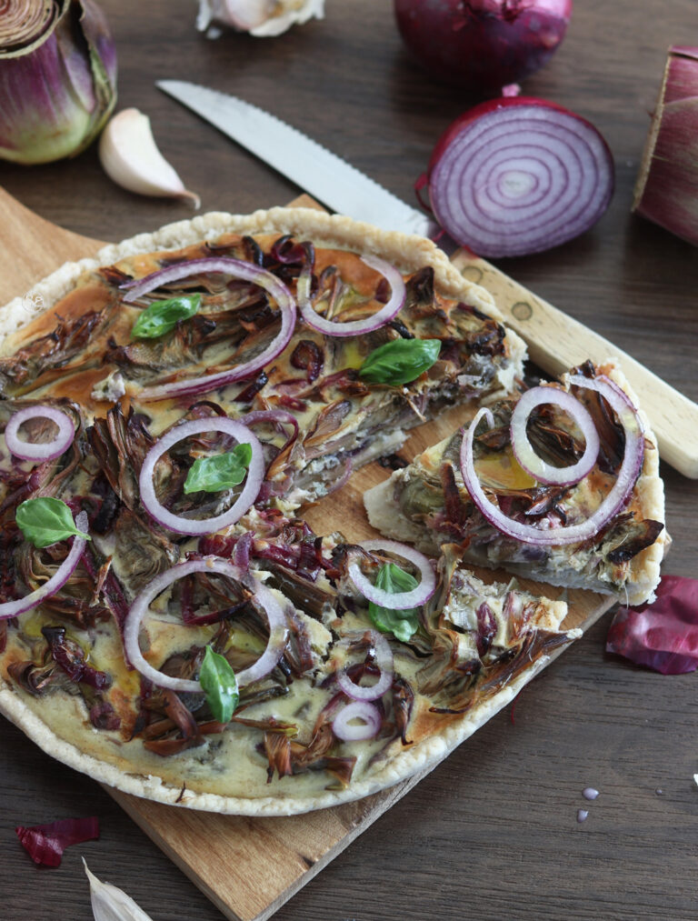 Tarte salée oignons et artichauts sans gluten - La Cassata Celiaca