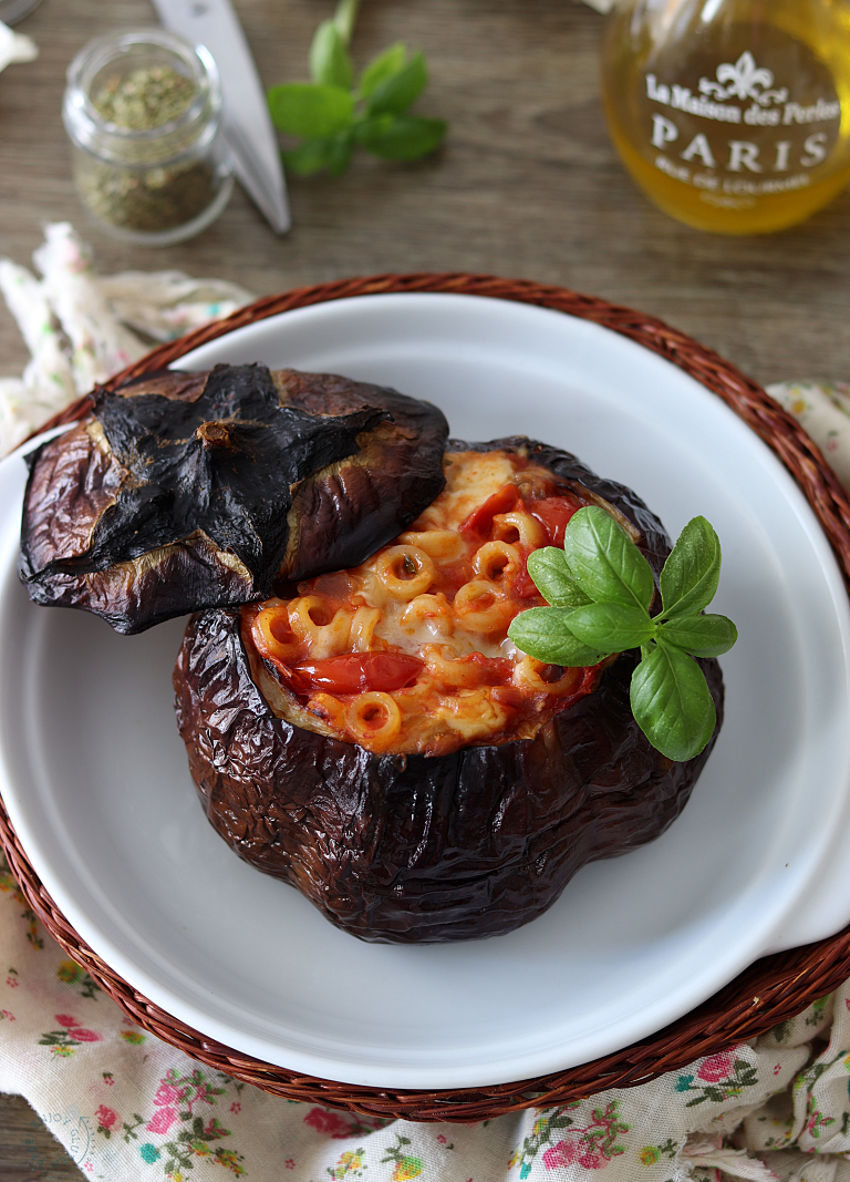 Aubergine au four farcie de pâtes- La Cassata Celiaca