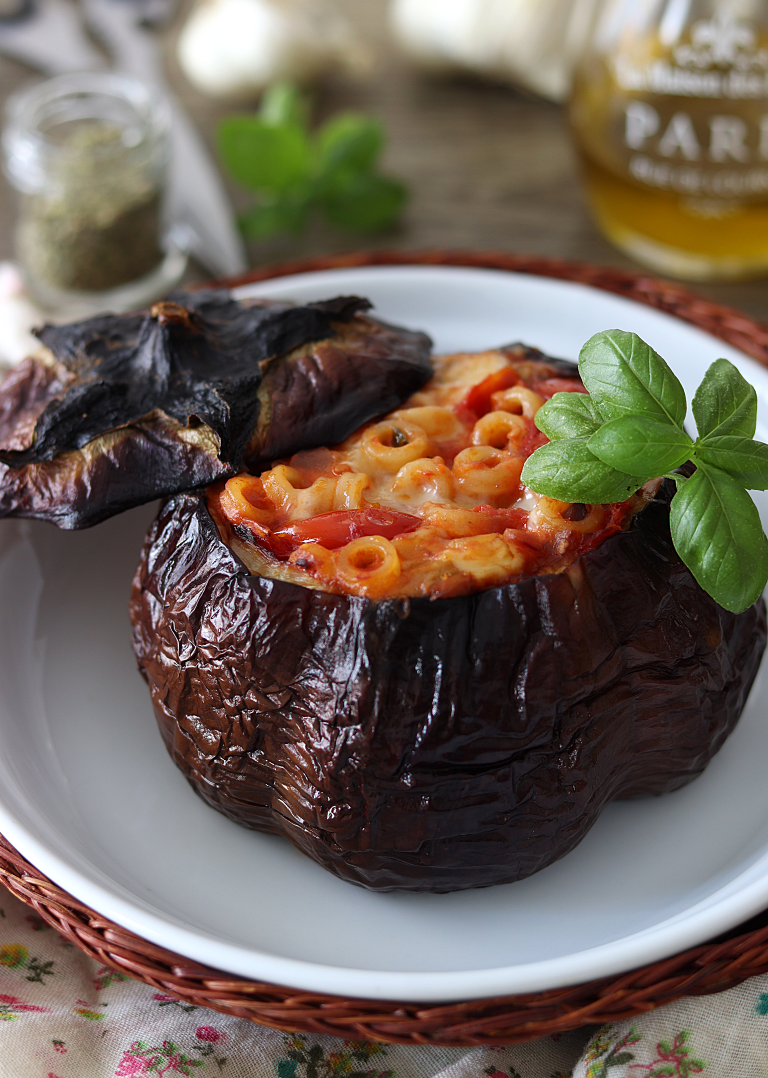 Aubergine au four farcie de pâtes- La Cassata Celiaca